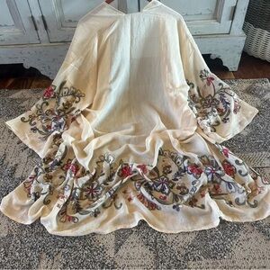 Long Sleeve Embroidered Floral Cardigan Kimono Top